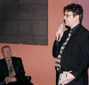 Filmmaker Lane Wyrick speaking before screening of A Friend Indeed at Riverview Theater