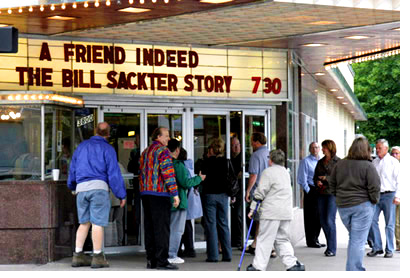 Minneapolis Premiere of A Friend Indeed - people in line outside the Riverview Theater