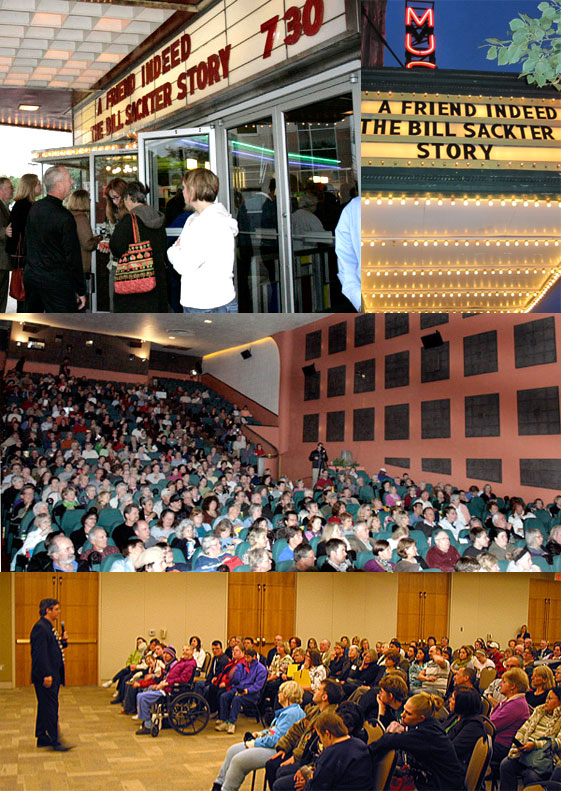 Collage of marquees and audience for A Friend Indeed